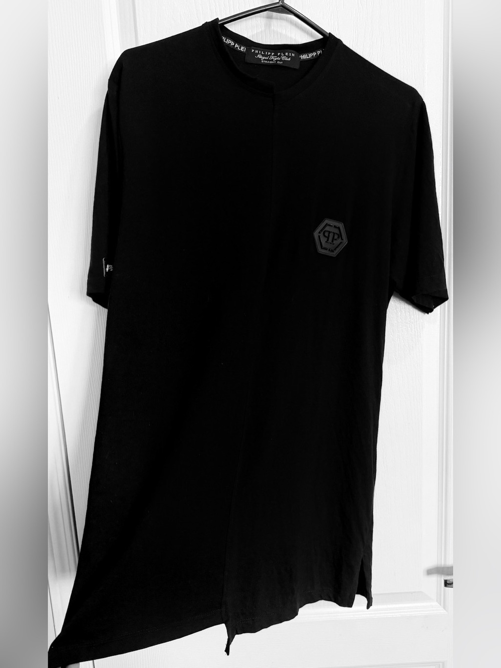 Philipp Plein Black Short-Sleeve Crewneck T-Shirt with Tonal Hex Logo